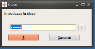 Ventana Clave de GestFuturo: pide introducir la clave, con el campo de contraseña oculta y los botones Sí y Cancelar.