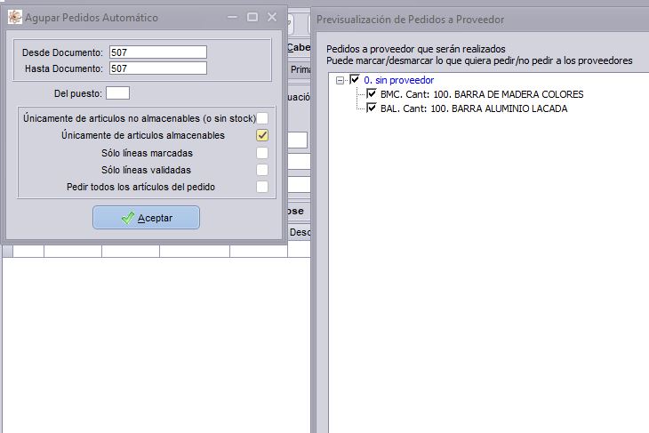 Realización de pedidos automáticos en el software de gestión